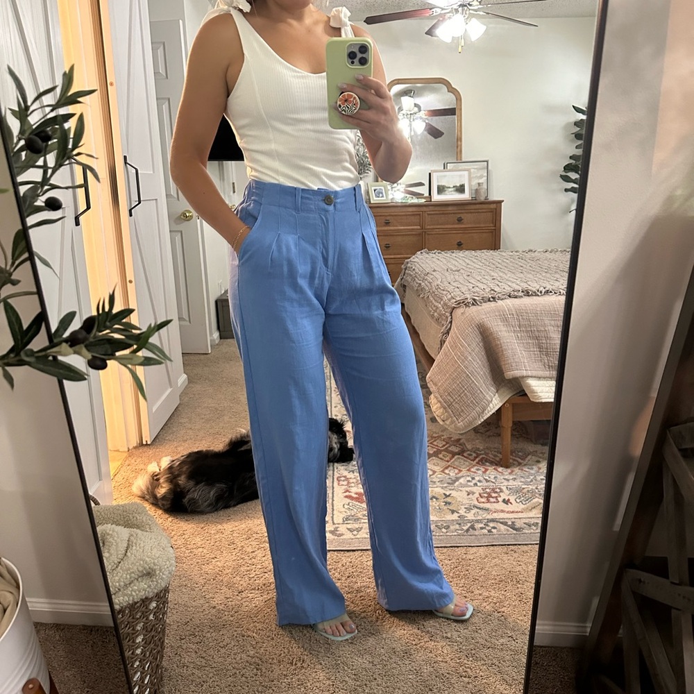 Love Tree Light Blue High-Waist Wide Leg Trousers